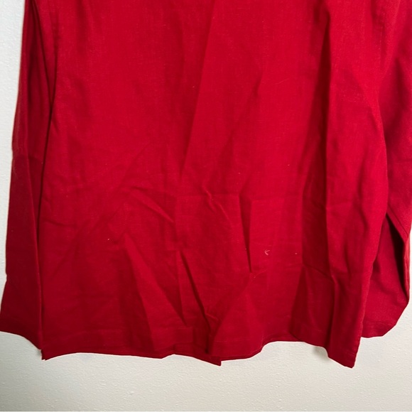 Vintage Oleg Cassini Button Down Shirt Red Linen Cotton S - Picture 8 of 9
